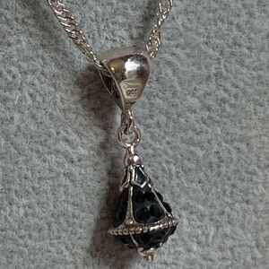 Silver 925 Pendant Necklace with Black Gemstone sterling chain